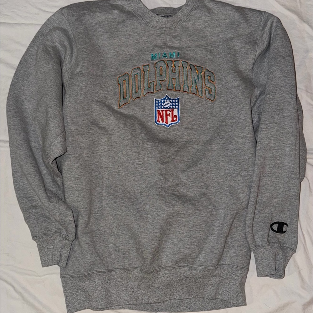 Champion Gray Miami Dolphins Crewneck Sweater